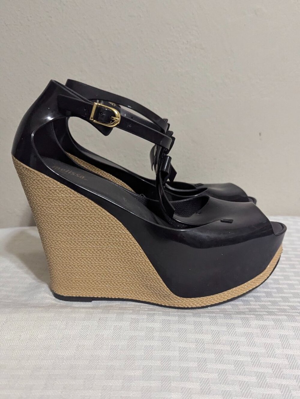 Melissa Black Jelly Peace IV Platform Wedges Size 8